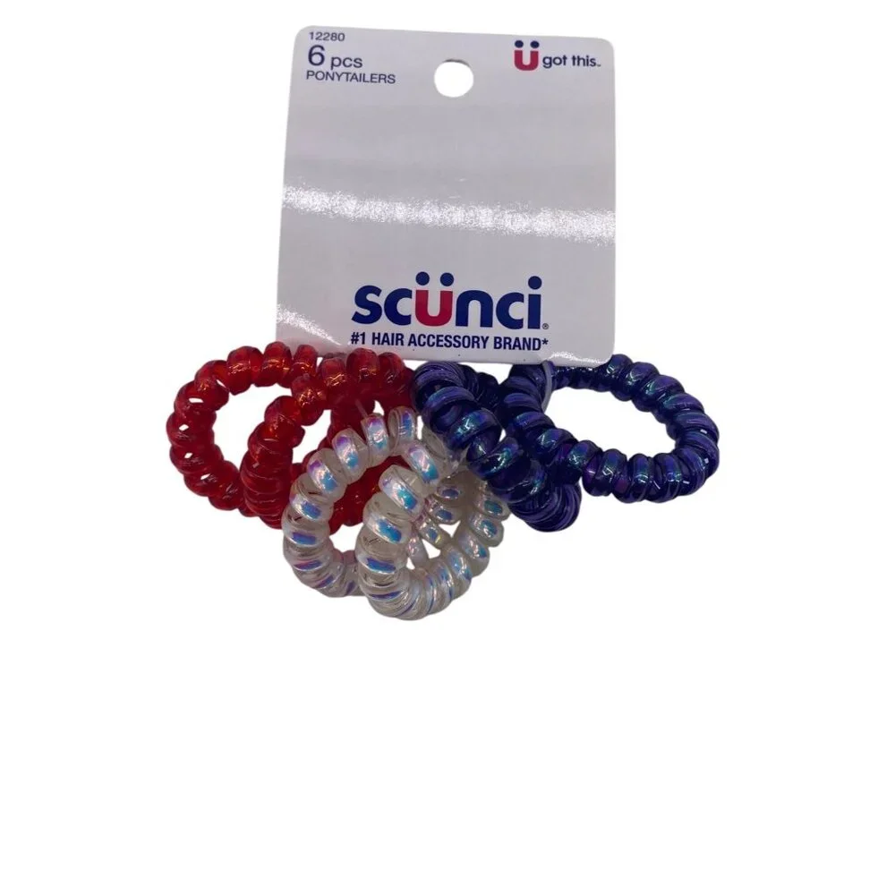 Scunci U Got This Hair‎ Coils Ponytailers Red White & Blue Spiral Design 12280